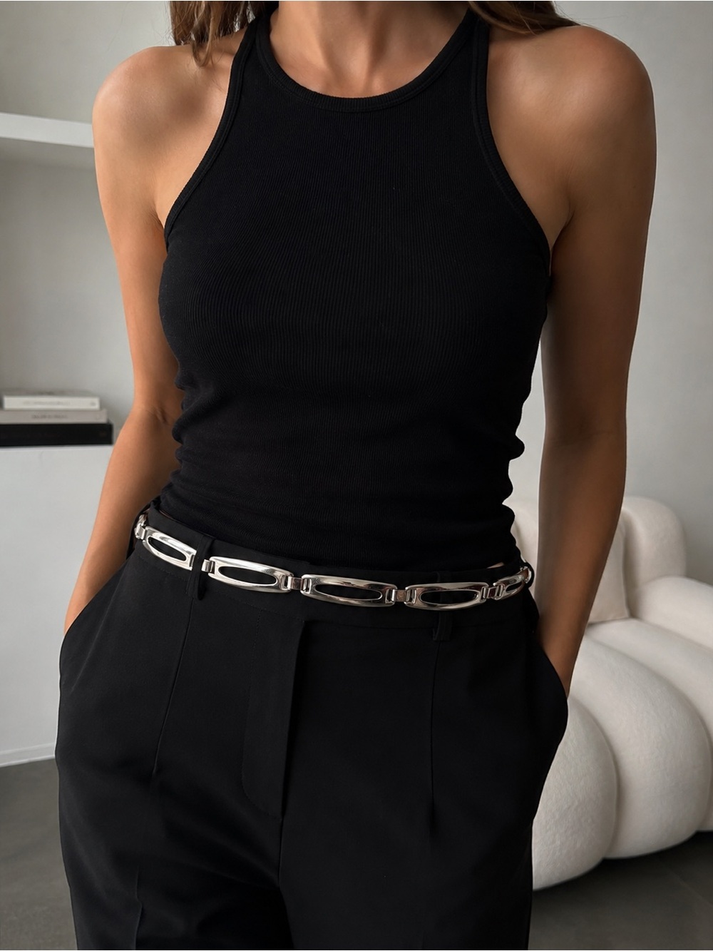 Vintage Silver Tone Chain Link Belt  Adjustable Statement Waist Belt